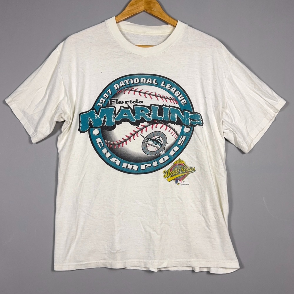 MLB Florida Marlins 97 World Series Vintage T-Shirt Mens Large Soft White Sports